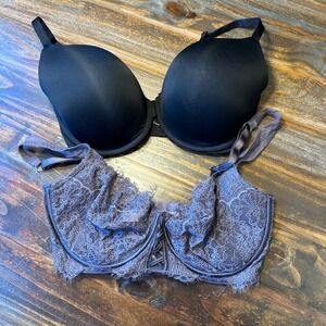 Victorias Secret 34DDD Bra Bundle Dream Angels Lace & Perfect Shape Black Purple